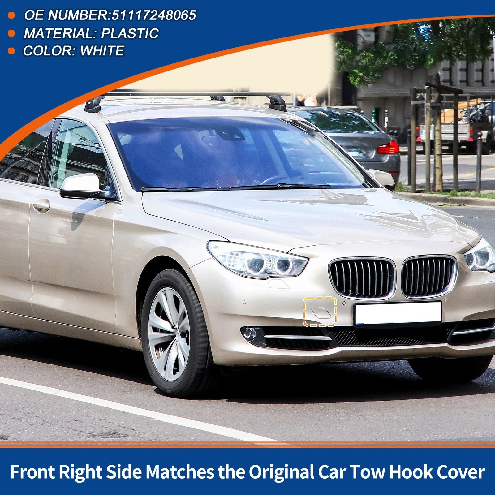 Front Right Tow Hook Cover Replacement for BMW 535i 550i GT (2011–2019)