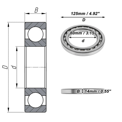 Deep Groove Ball Bearing 80x125x14mm for Scooter Skateboard (1Pc)