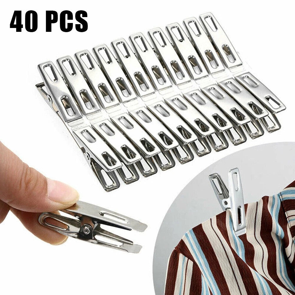 40Pcs Stainless Steel Spring Loaded Clothes Pegs Laundry Clips