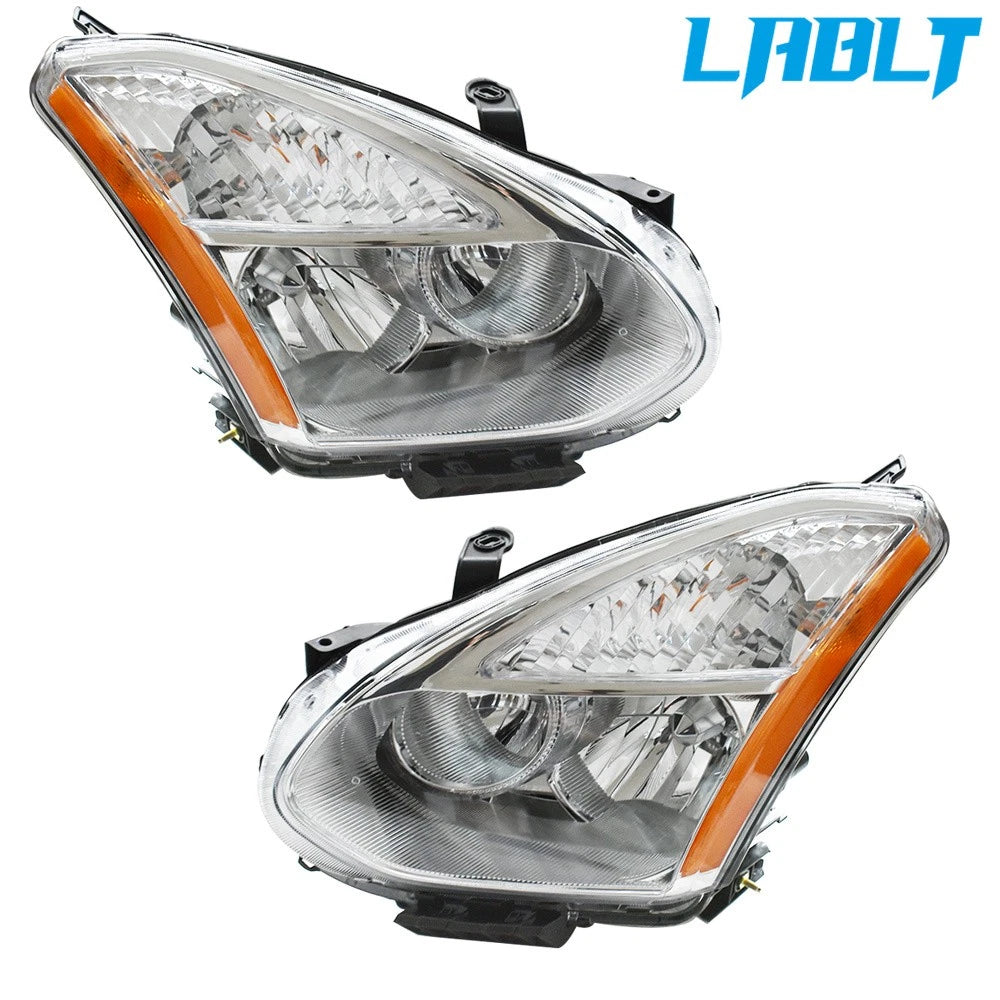 Set of 2 Chrome Clear Headlights for Nissan Rogue (2008–2013)
