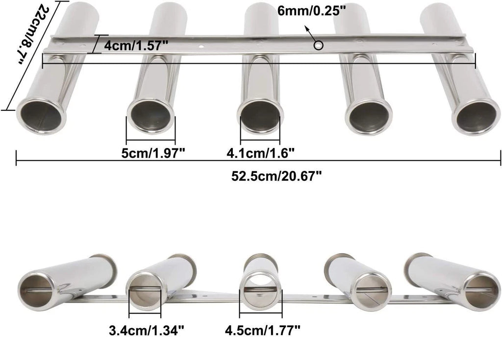 Stainless Steel Fishing Rod Rack for Wall/Side Mount (3 4 5 6 Tube)