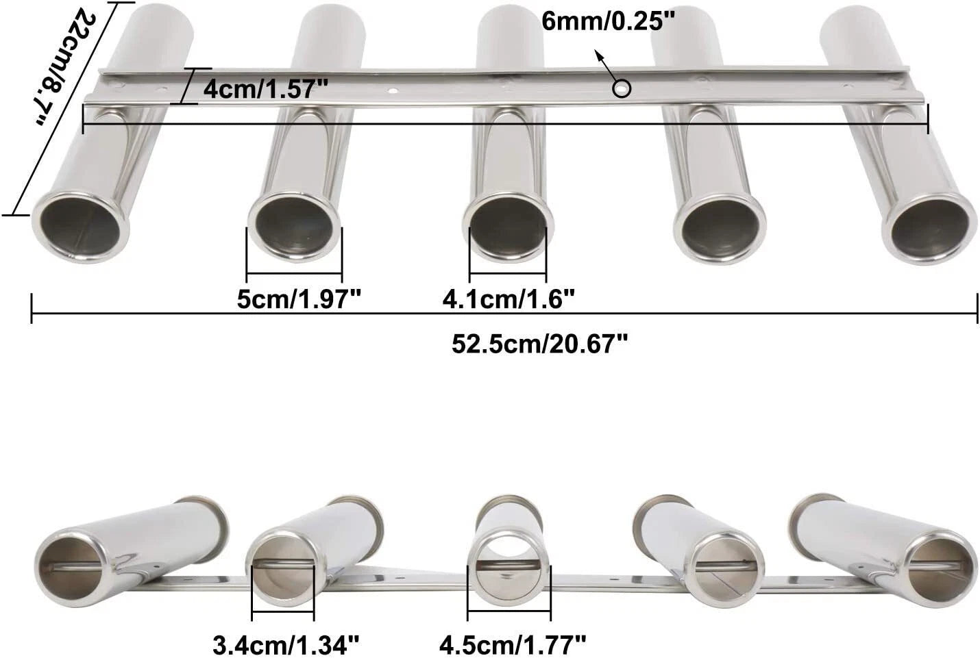 Stainless Steel Fishing Rod Rack for Wall/Side Mount (3 4 5 6 Tube)