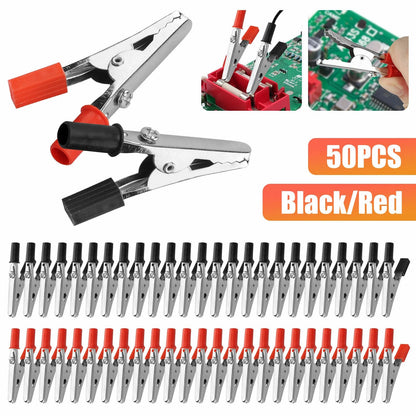 50Pcs Electrical Test Clamps Alligator Clips Red & Black Handles