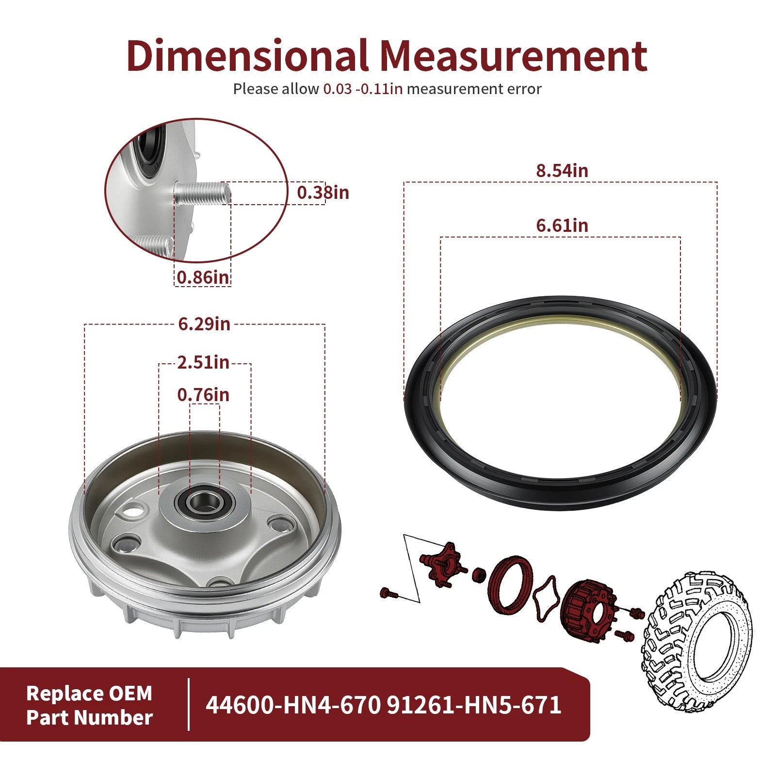 Front Brake Drum with Seal for Honda Rancher 350 TRX350TM TRX350TE (2000–2006)