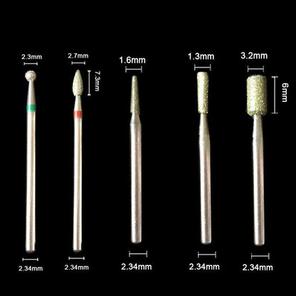 Nail Drill Bits Set of 5 Silver Carbide for Manicure Pedicure