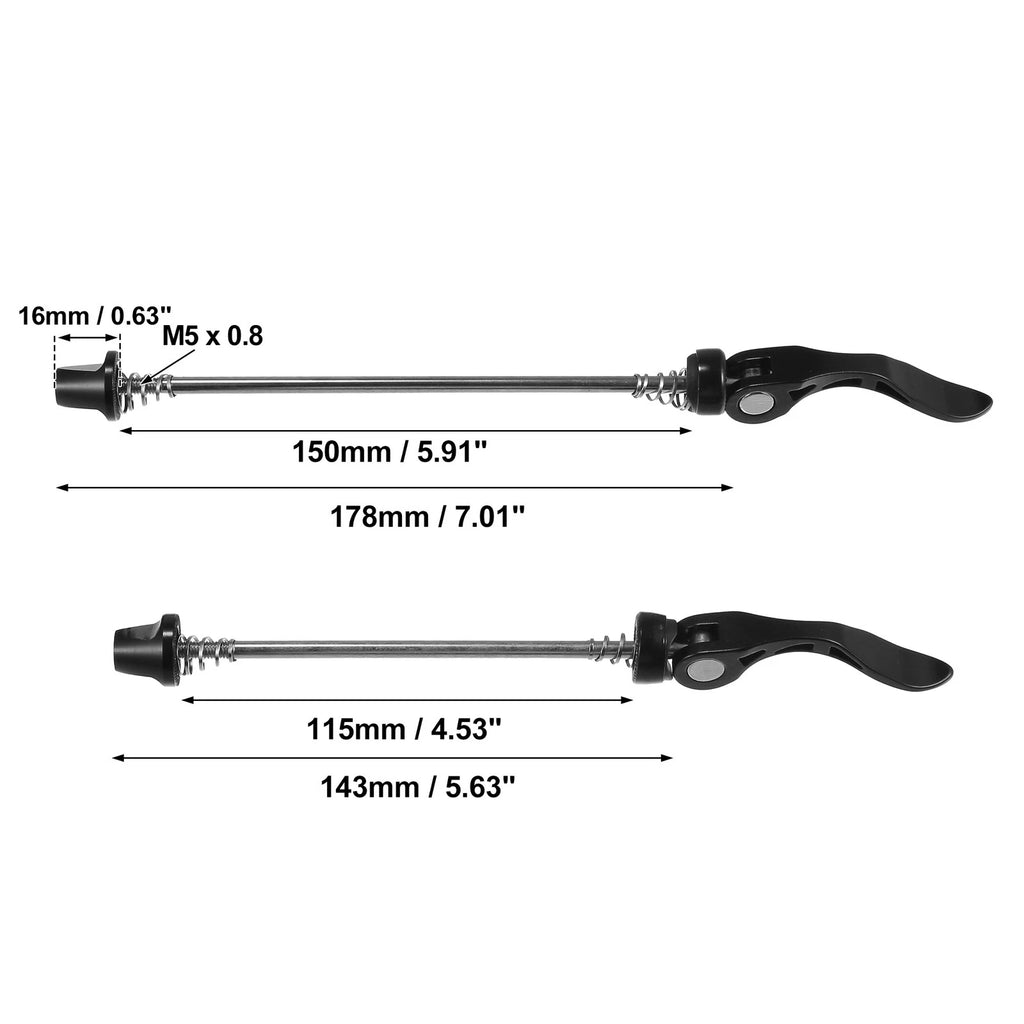 Bicycle Quick Release Axles Pair Front Rear Skewers 143mm 178mm Black