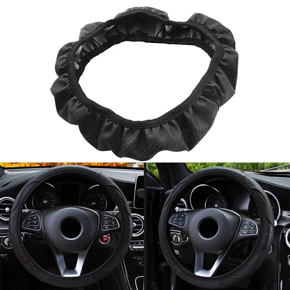 Steering Wheel Cover for Car SUV (15") - Microfiber Leather, Black