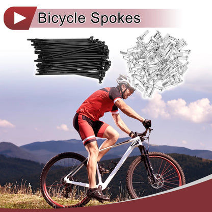 Set 14G Bicycle Spokes 74mm Carbon Steel for Bike Wheels (Black)
