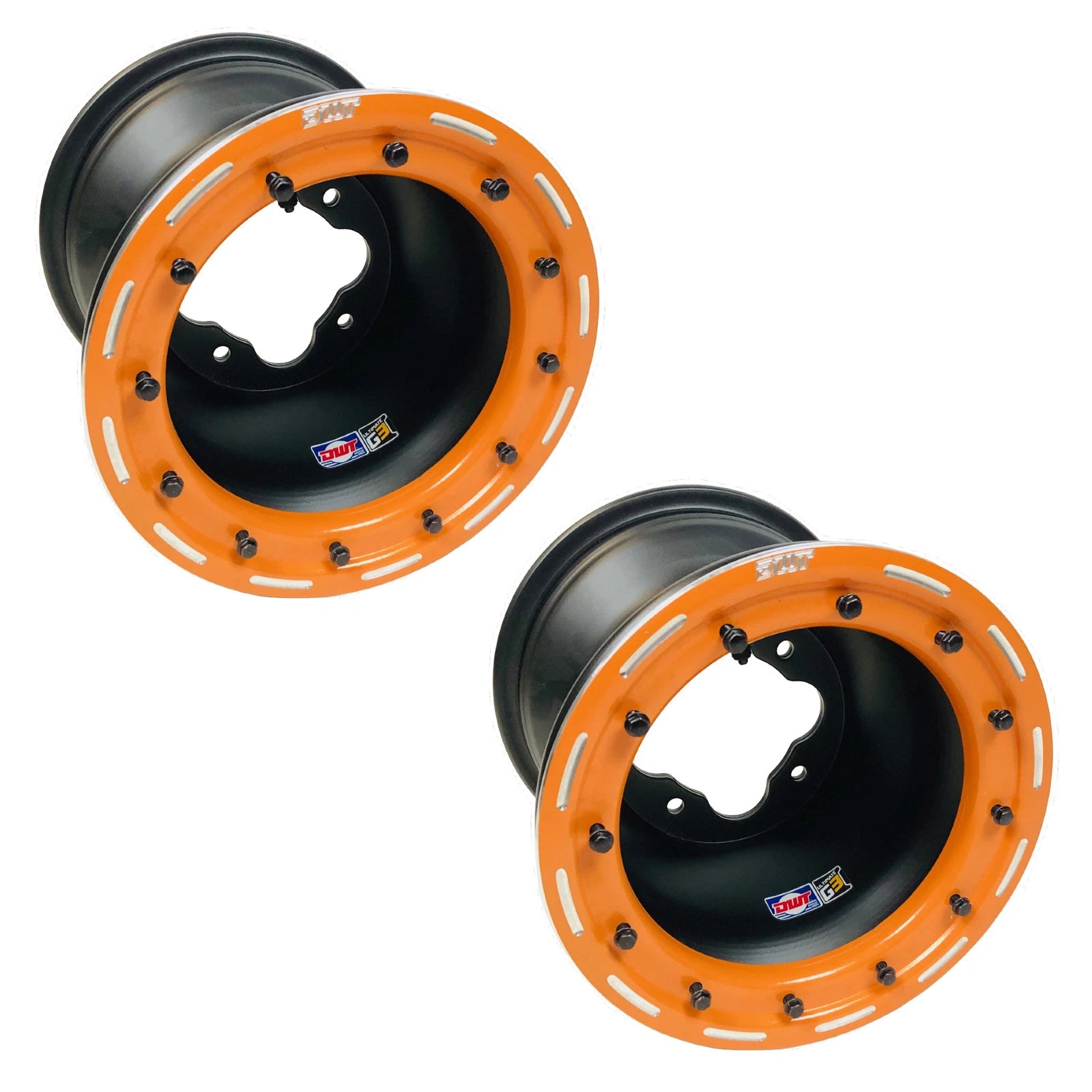 Pair of DWT G3 Rear Orange Beadlock Wheels for Raptor 700 660 (2006–2014)