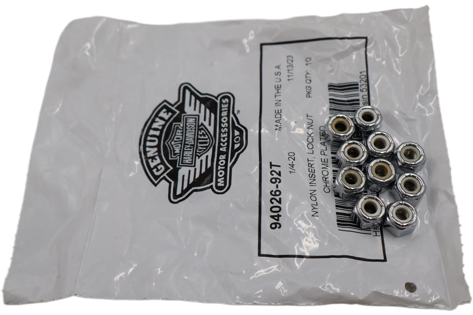 10-Pack Nylon Insert Lock Nut for Harley-Davidson (OEM 94026-92T)