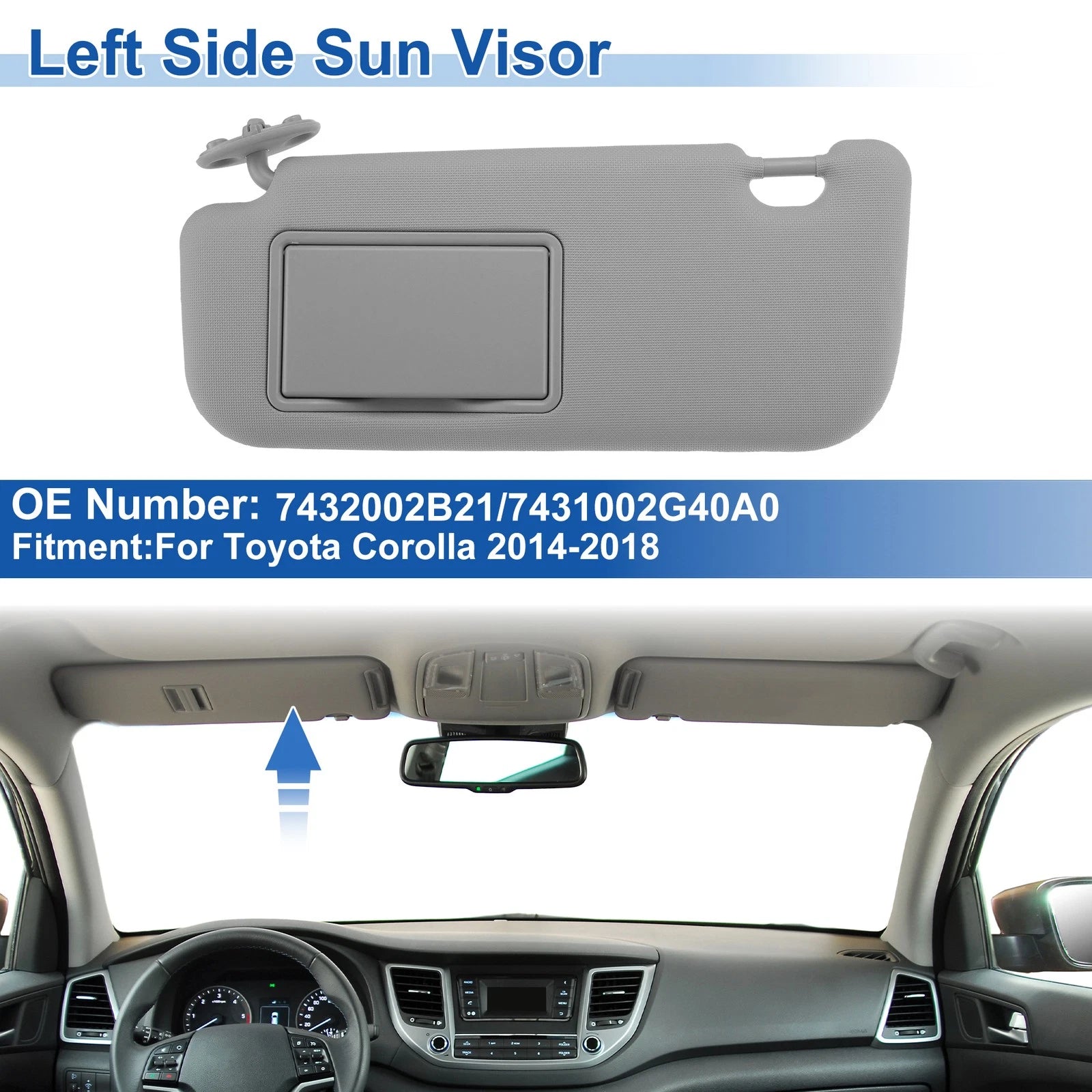 Left Side Sun Visor Replacement for Toyota Corolla 2014-2018