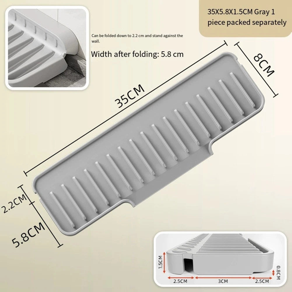 Silicone Drainage Mat for Sink Narrow Edge Anti Splash Gray White