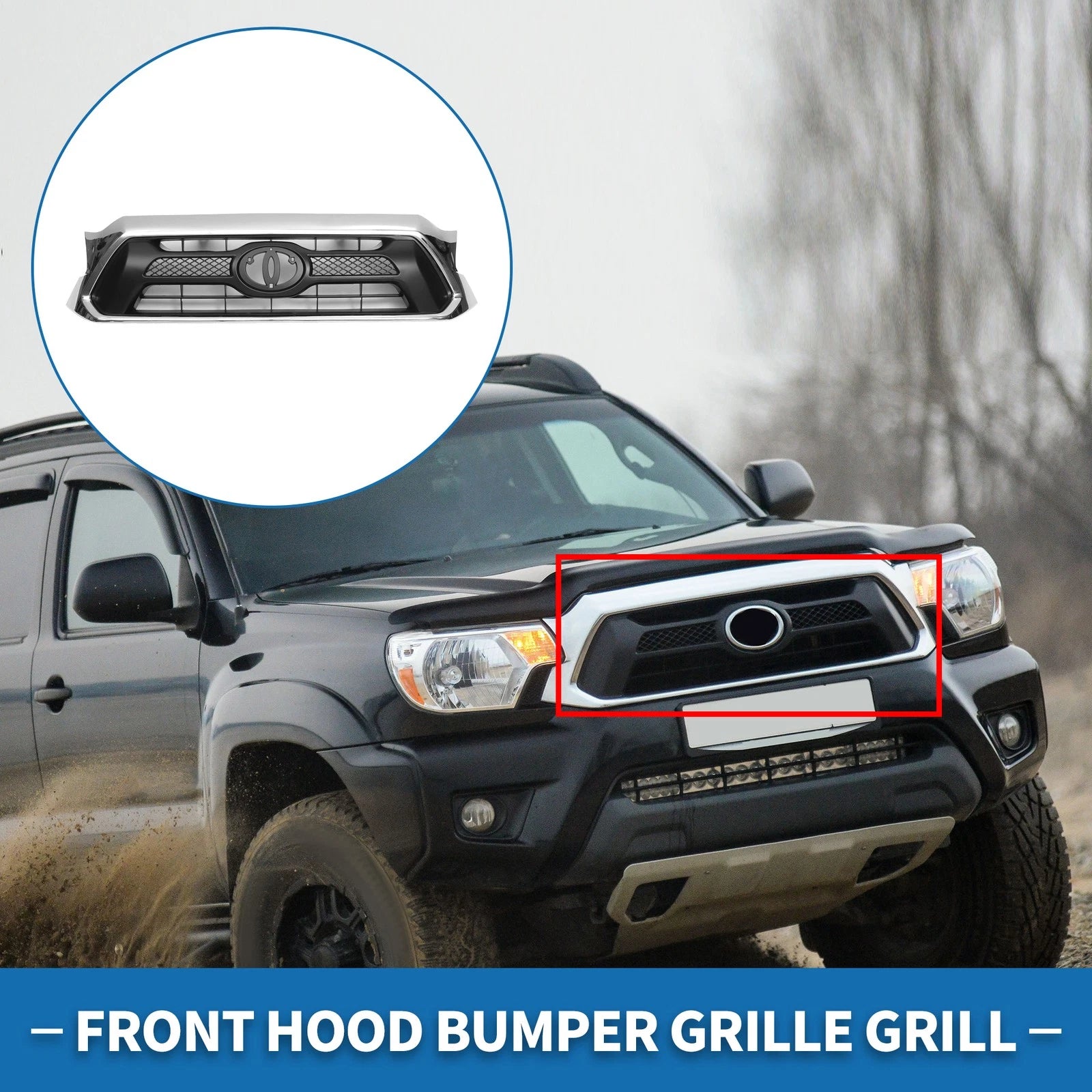 Front Hood Bumper Grille Grill Replacement for Toyota Tacoma (2012–2015)