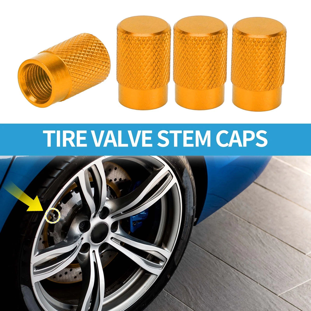 Tire Valve Stem Caps Set Replacement for Car SUV Truck Bike RV (4-Pack)