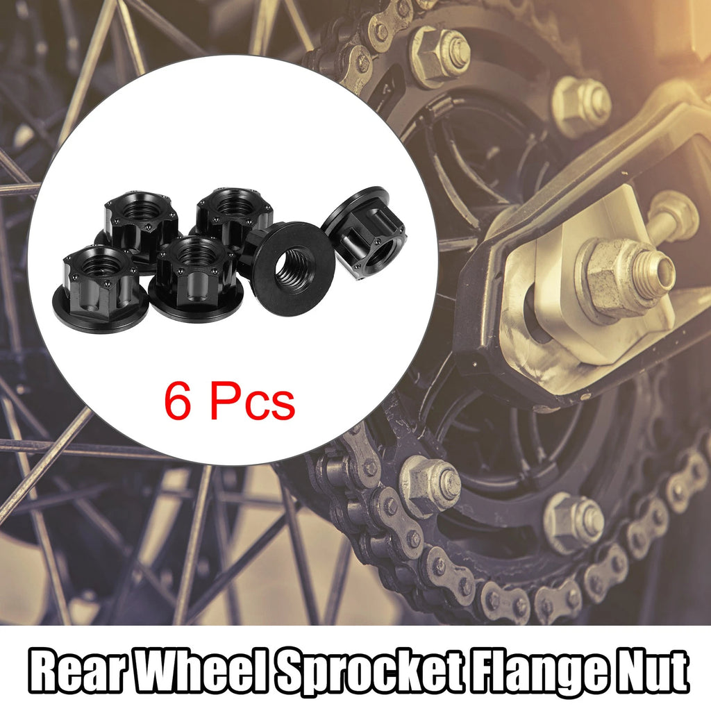 6pc Flange Bolt Nut Set Titanium Alloy M8x1.25 for Motorcycle Bicycle (Black)