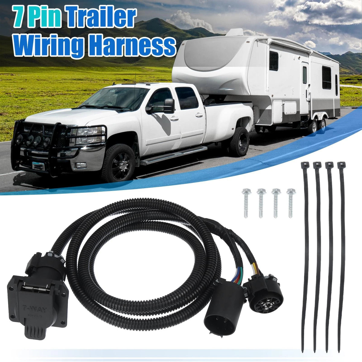 7 Pin Trailer Wiring Extension Harness Connectors for Truck Bed (2005–2025)