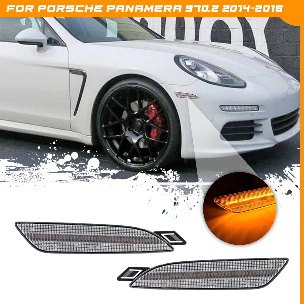 2X Clear LED Amber Front Side Marker Light for Porsche Panamera 970.2 (2014–2016)