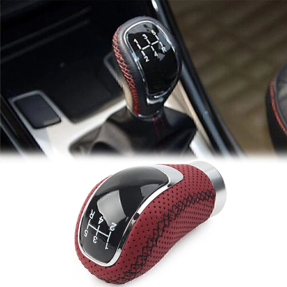 5 Speed Leather Gear Shift Knob for Universal Fit (Red)