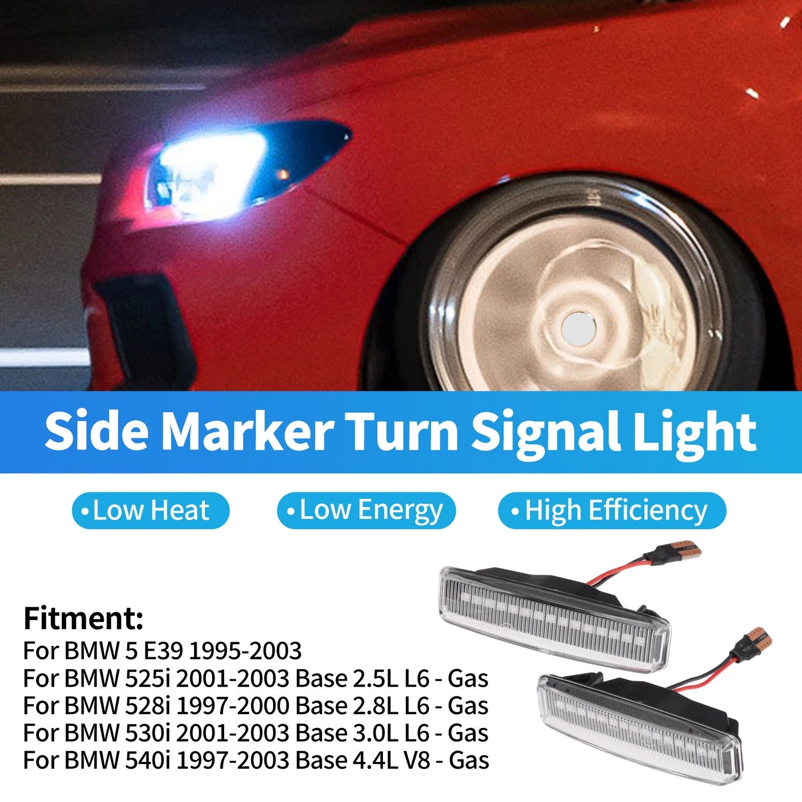 Turn Signal Lights Front Left Right Pair Replacement for BMW 5 Series E39 (1995–2003)