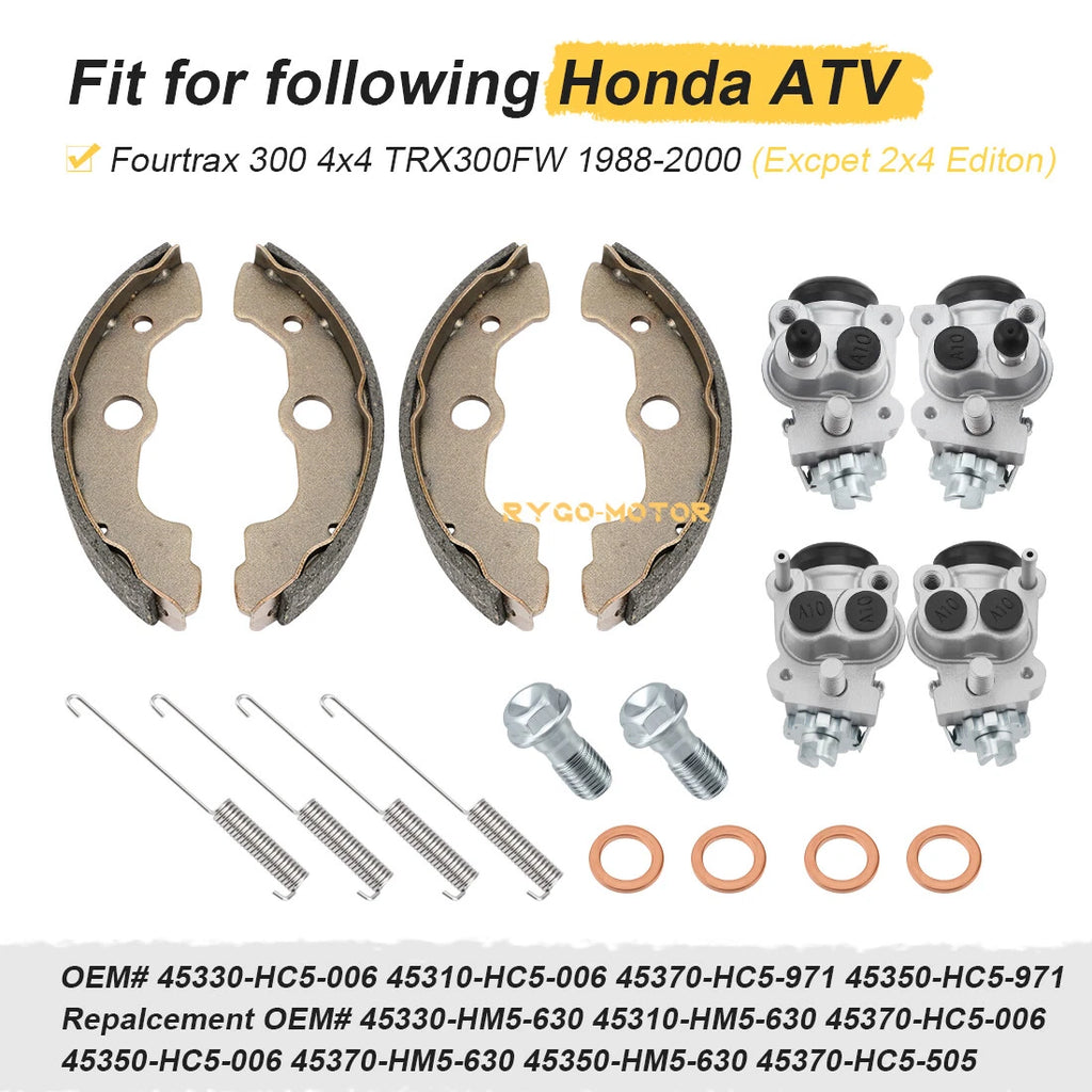 Front Brake Wheel Cylinders W/Shoes for Honda Fourtrax 300 TRX300FW (1988–2000)