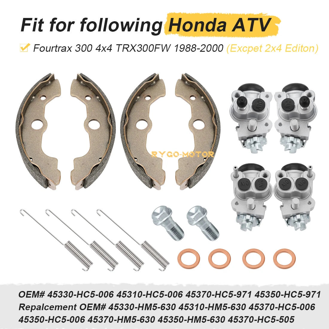 Front Brake Wheel Cylinders W/Shoes for Honda Fourtrax 300 TRX300FW (1988–2000)