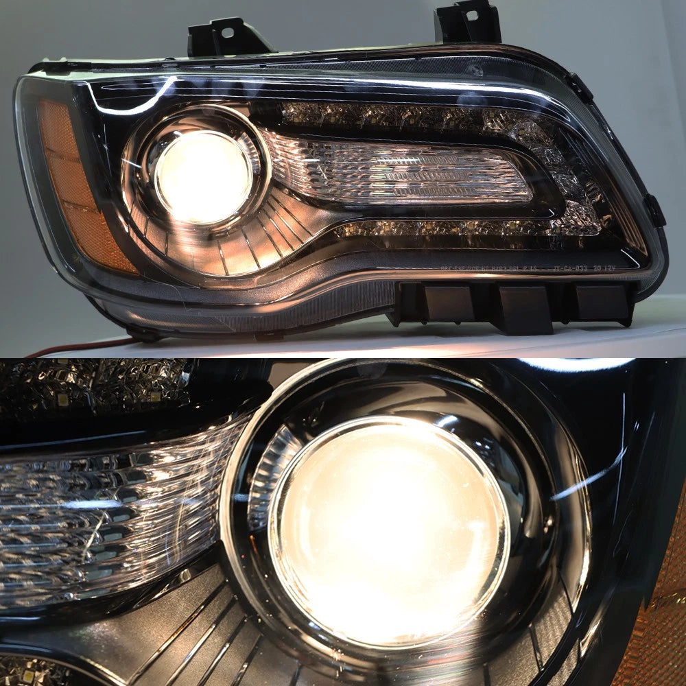 Headlight for Chrysler 300 (2011–2014) Halogen Type Black Housing Right & Left