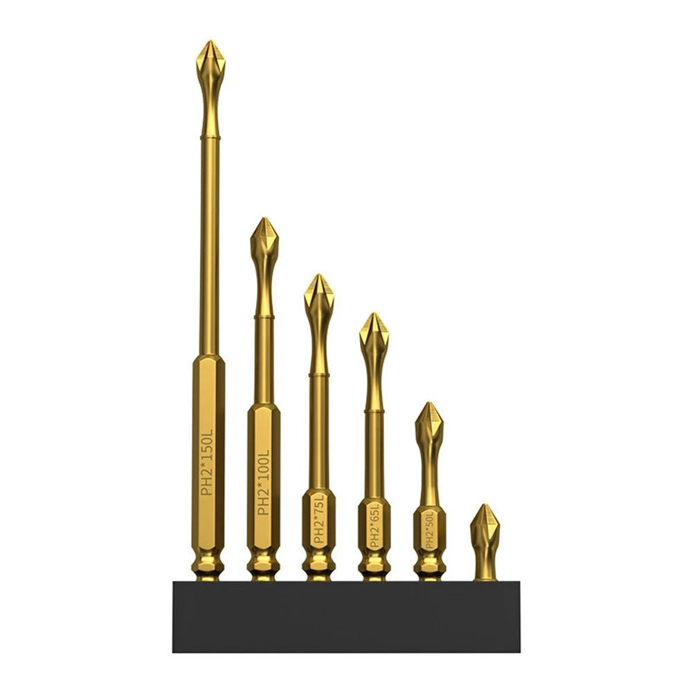 Set of 6 PH2 Magnetic Screwdriver Bits for Impact Drill (25mm, 150mm)