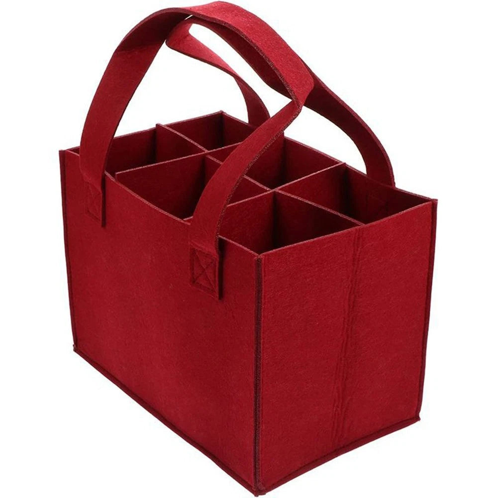 6-Bottle Red Felt Wine Bag for Storage