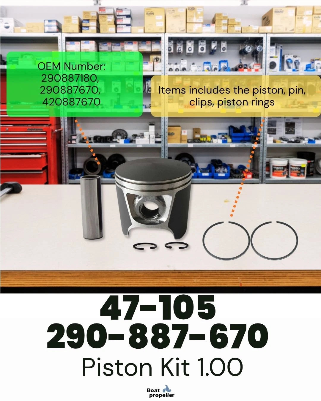 Piston Kit 47-105, 290-887-670 for SeaDoo 720