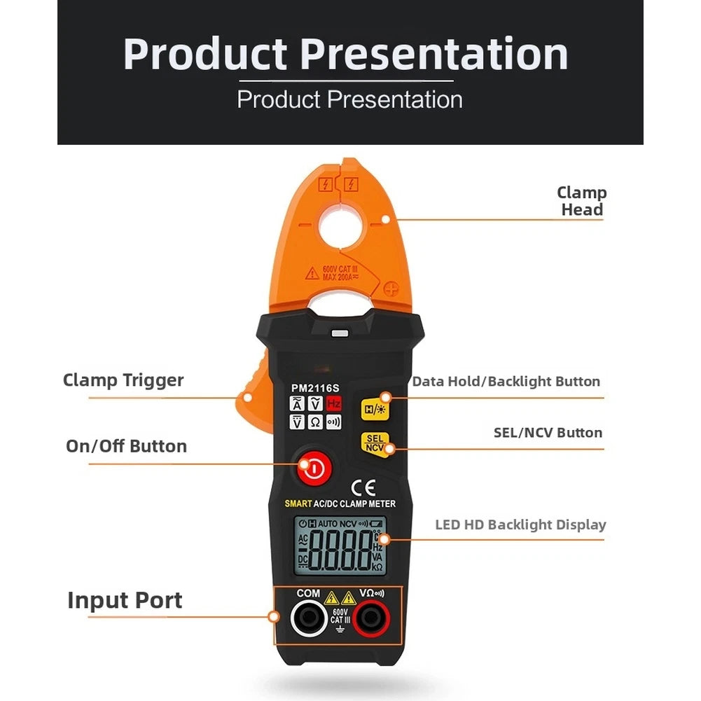 PM2116S Digital Clamp Meter with Non Contact Voltage Detection for AC Above 90V
