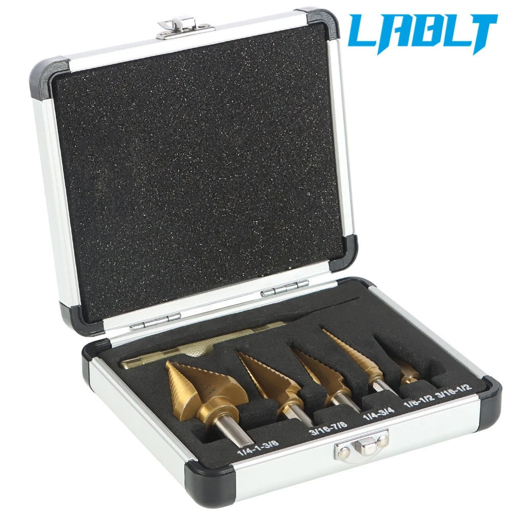 6X Speed Steel Titanium Step Drill Bit Set with Automatic Center Punch