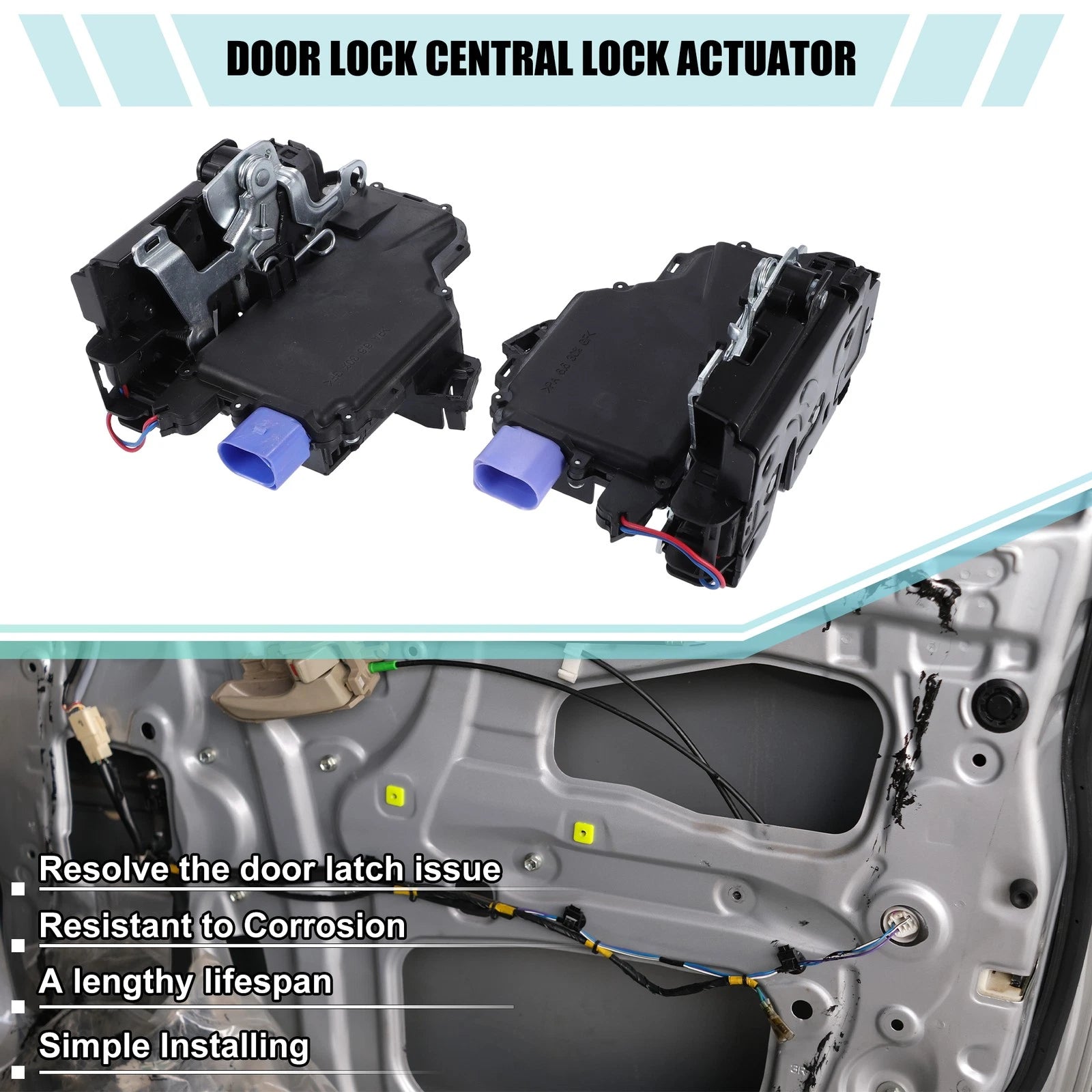 Door Latch Actuator Assembly Front Left Right Pair for Volkswagen Polo (2009–2017)