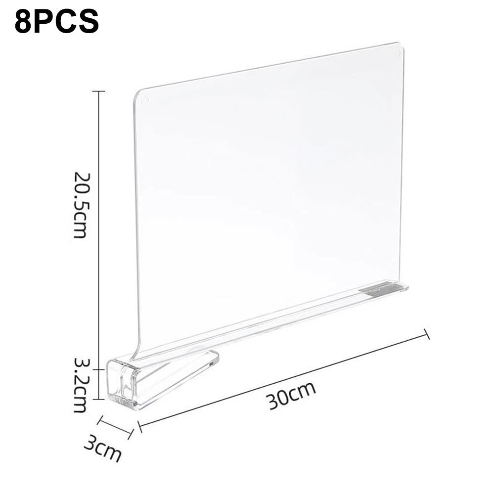 8 Pack Clear Acrylic Shelf Dividers for Kitchen and Classroom Organization