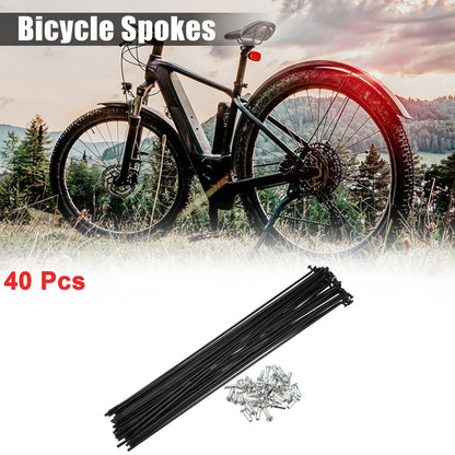 Bike Spokes Set 40 Pcs J Bend 228mm x 2mm for Steel Black Bicycle