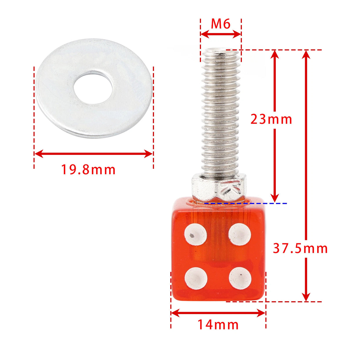 2X Red Dice License Plate Bolts for Motorcycle Bike