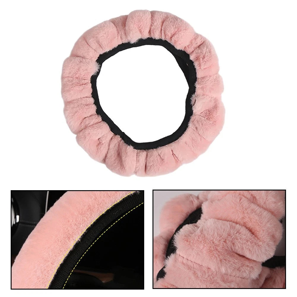 Medium Size Pink Steering Wheel Cover for Universal Fit (Non Slip, Plush)