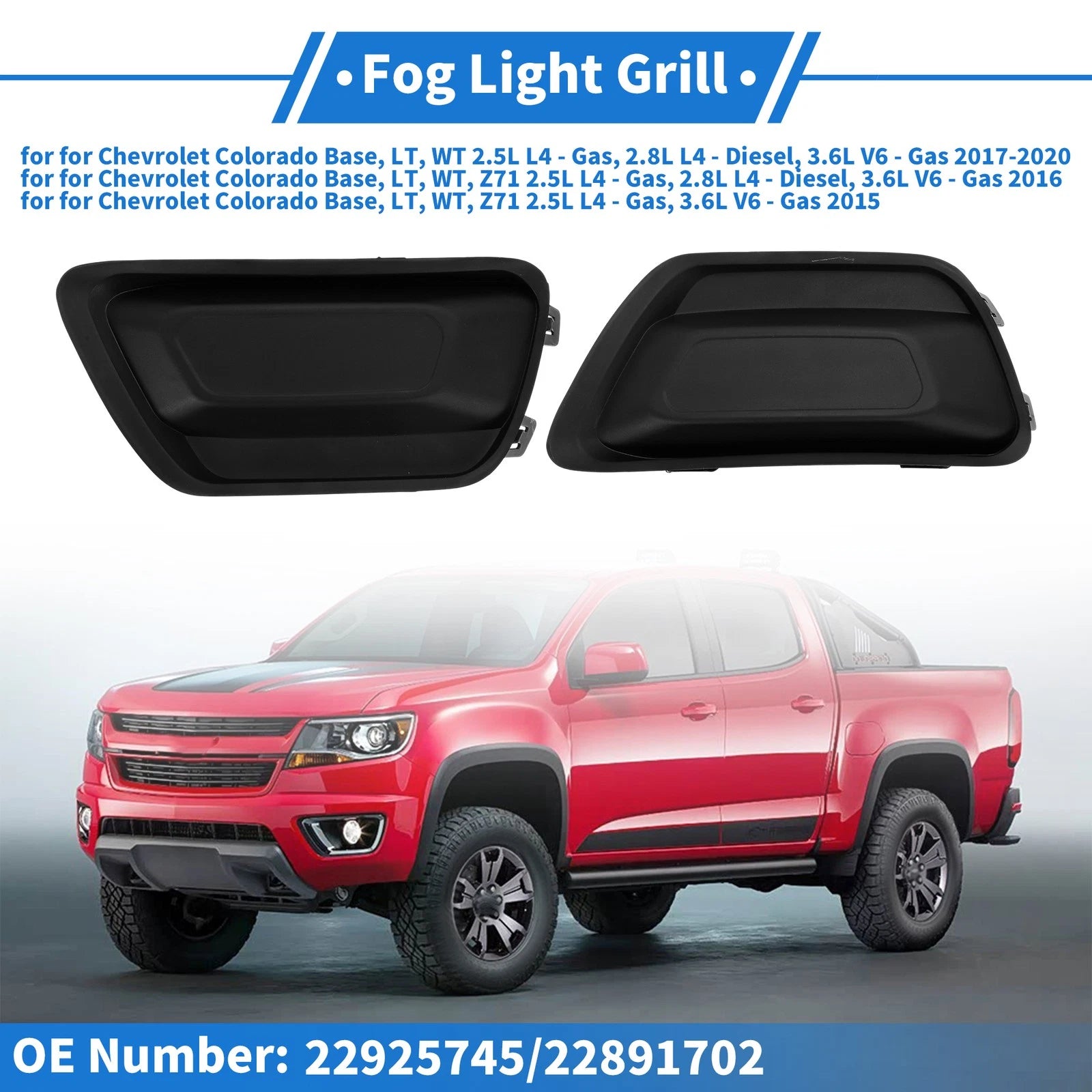 Front Left Right Fog Light Grill Replacement for Chevrolet Colorado (2017–2020)