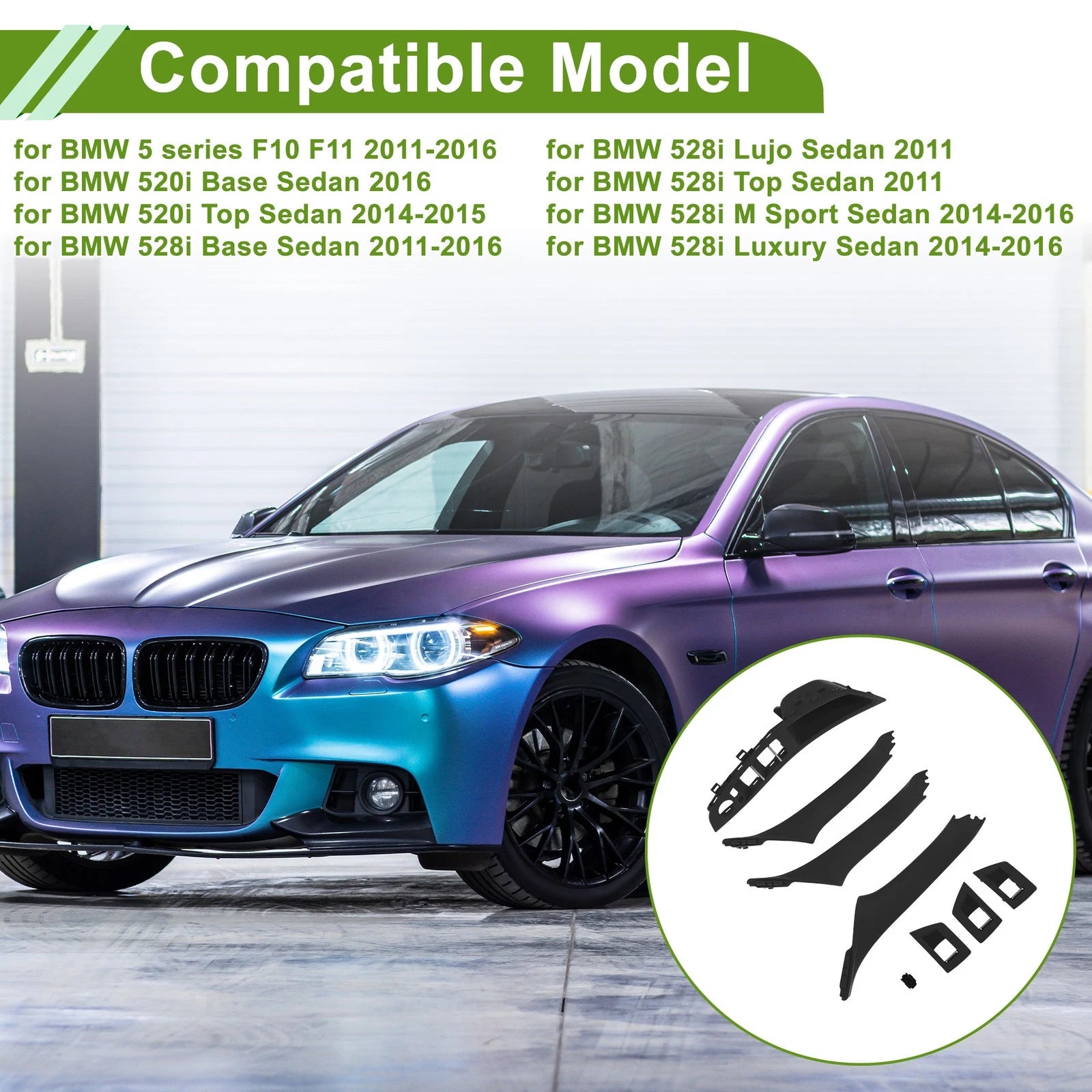 Door Panel Handle Pull Trim Cover Replacement for BMW 5 Series (2011–2016)