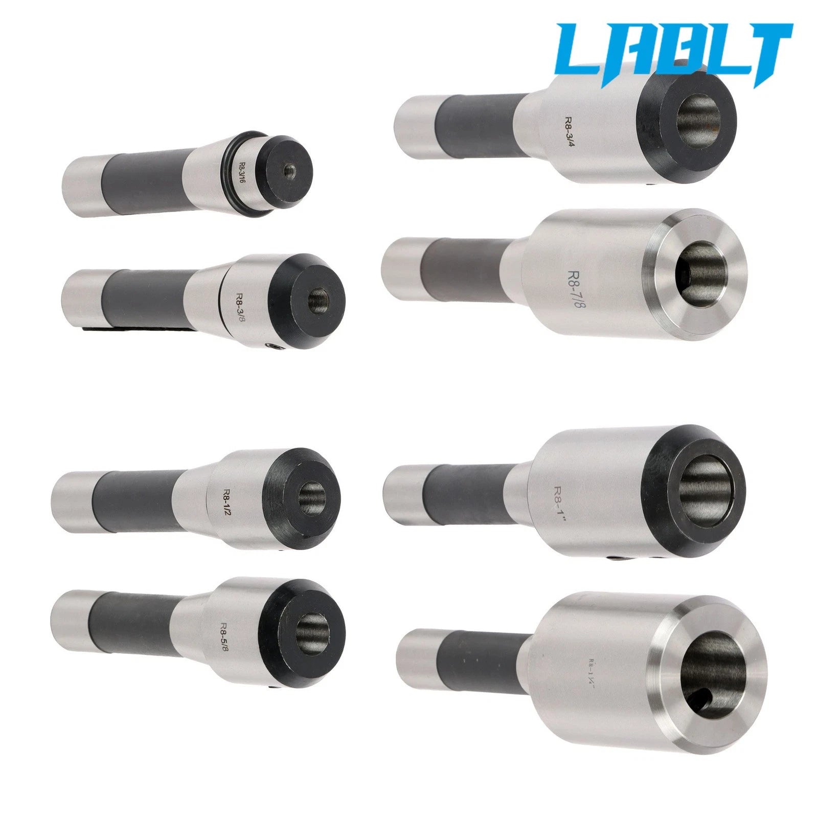 8Pcs R8 End Mill Tool Holder Set 3/16-1-1/4" for Milling Machine