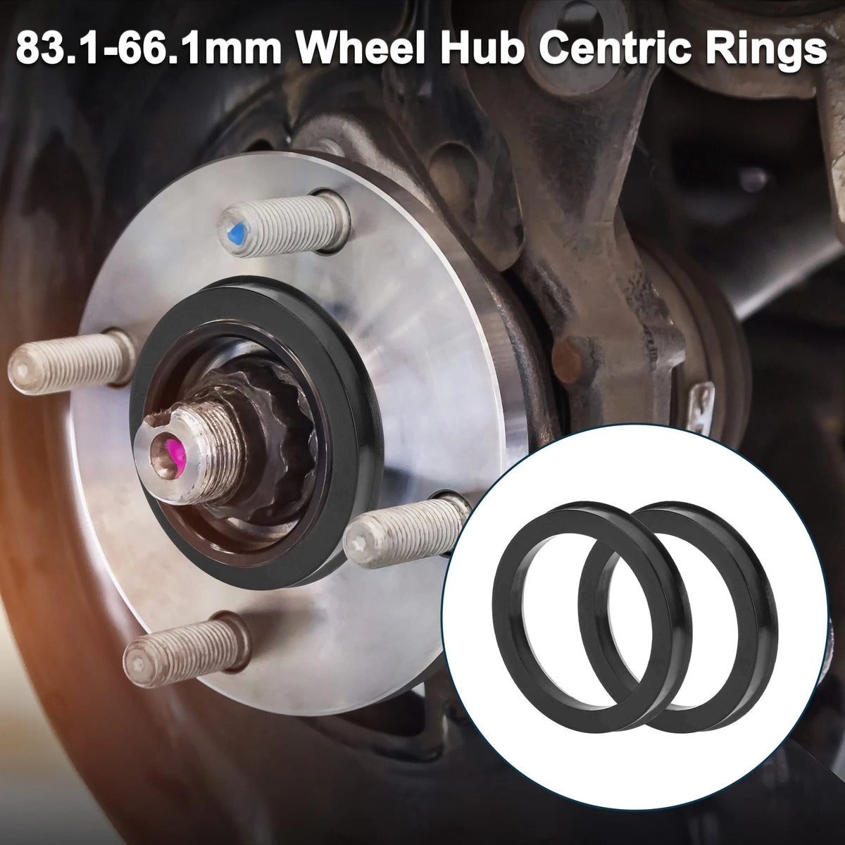 Set of 2 Wheel Hub Centric Rings for Car (OD 83.1mm ID 66.1mm) Black Polycarbonate