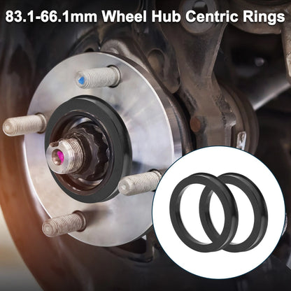 Set of 2 Wheel Hub Centric Rings for Car (OD 83.1mm ID 66.1mm) Black Polycarbonate