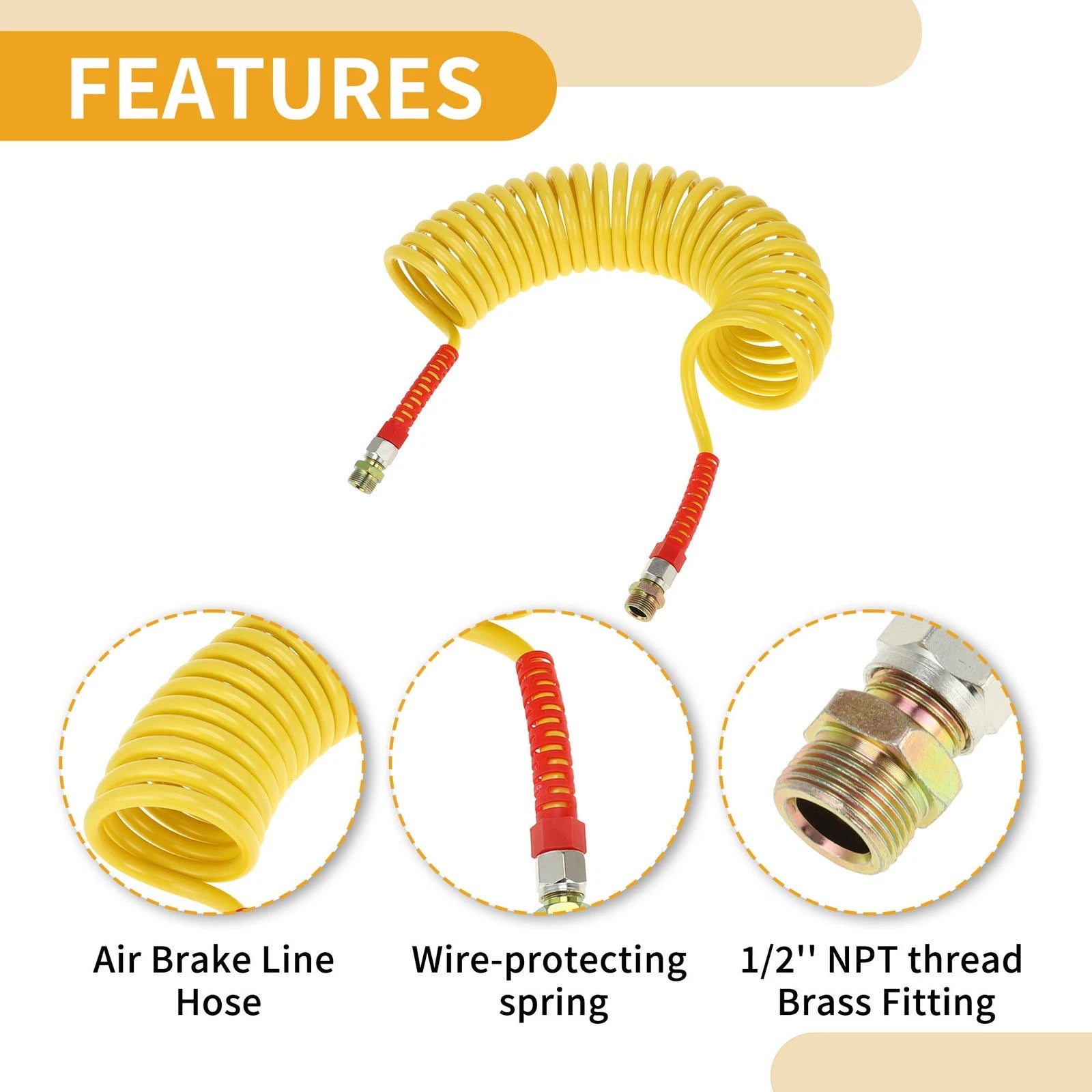 28 FT Air Brake Hose for Coiled Short Tail Line (Universal)