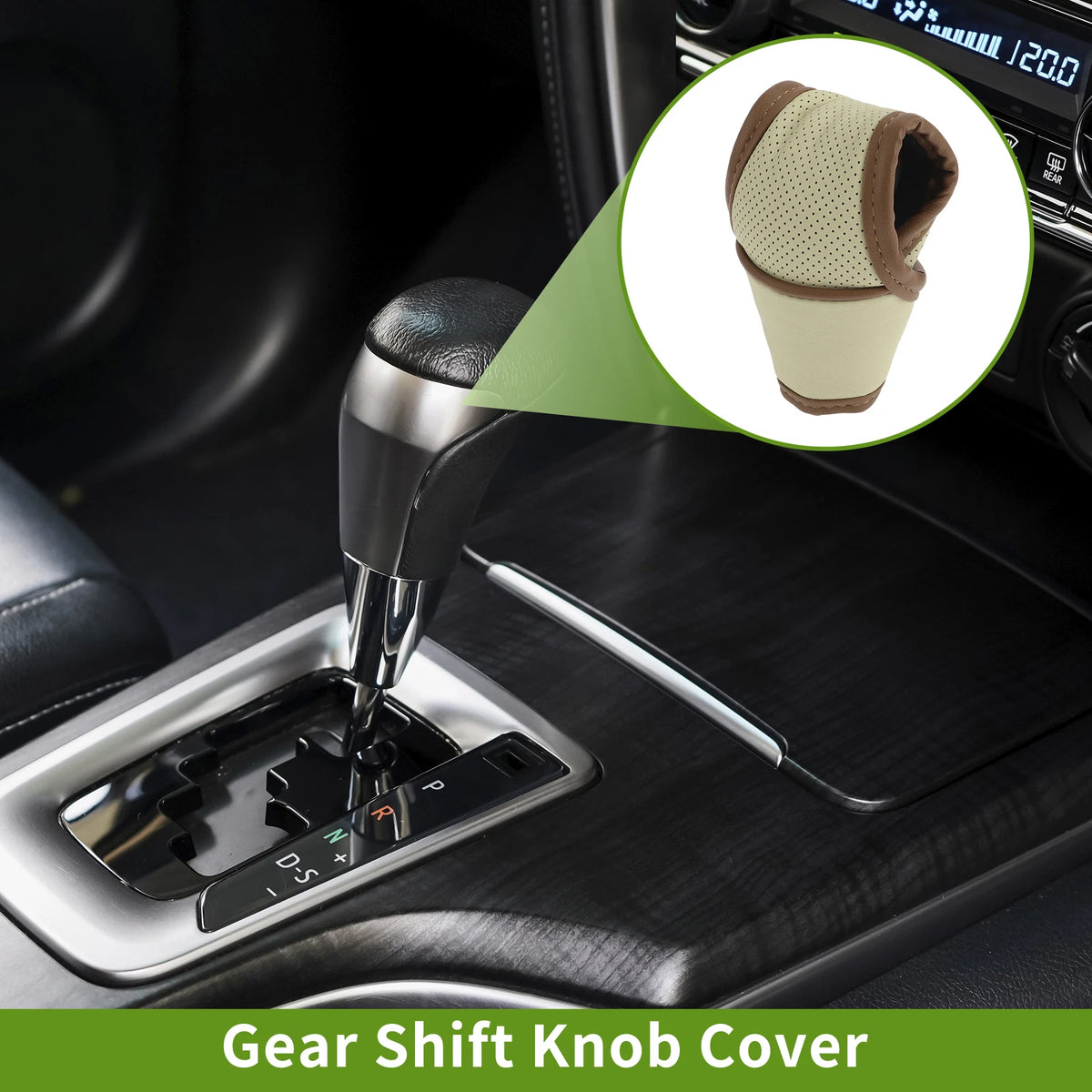 Manual Gear Shift Knob Cover for Universal Car SUV Truck - Beige Leather