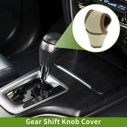 Manual Gear Shift Knob Cover for Universal Car SUV Truck - Beige Leather