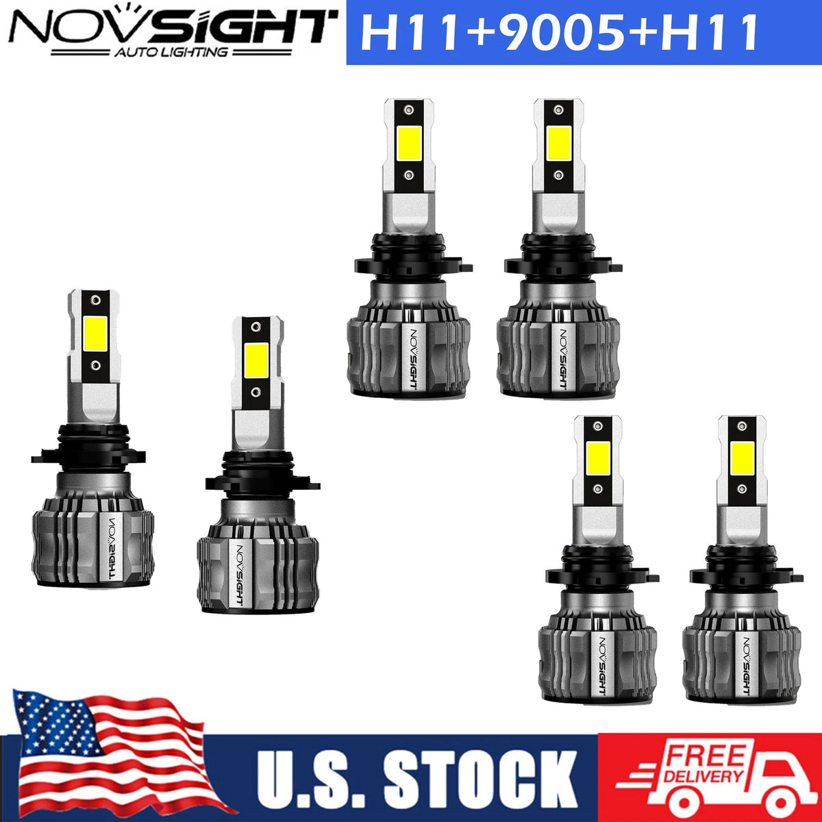 6X 9005 H11 LED Headlight Fog Light Bulbs High Low Beam White 6500K