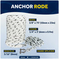 3/8" x 75' Anchor Rode Rope with 1/4" x 3' Galvanized Chain