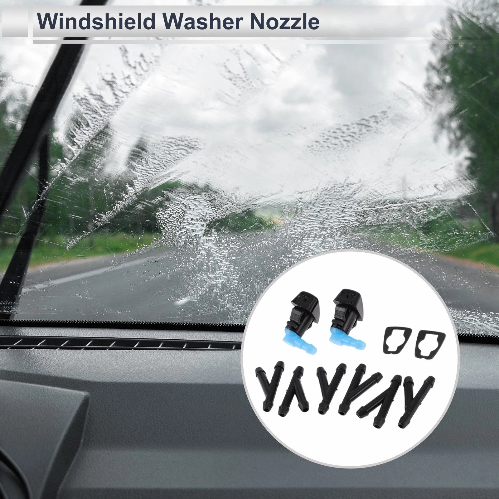 Windshield Washer Nozzle Replacement Kit with 6 Hose Connectors for Ford (2000–2011)