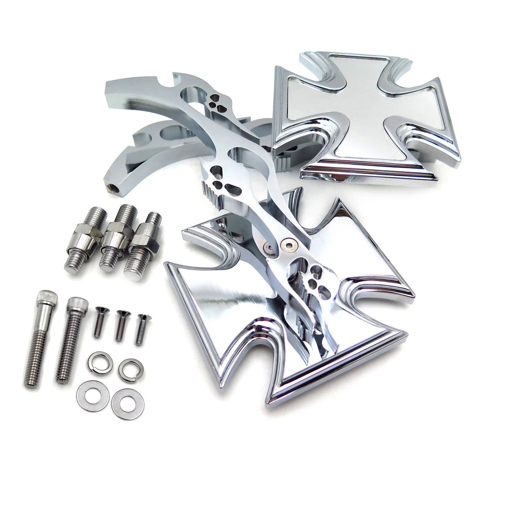 Maltese Cross Acrylic Mirrors for Harley Dyna Wide Glide (Chrome)