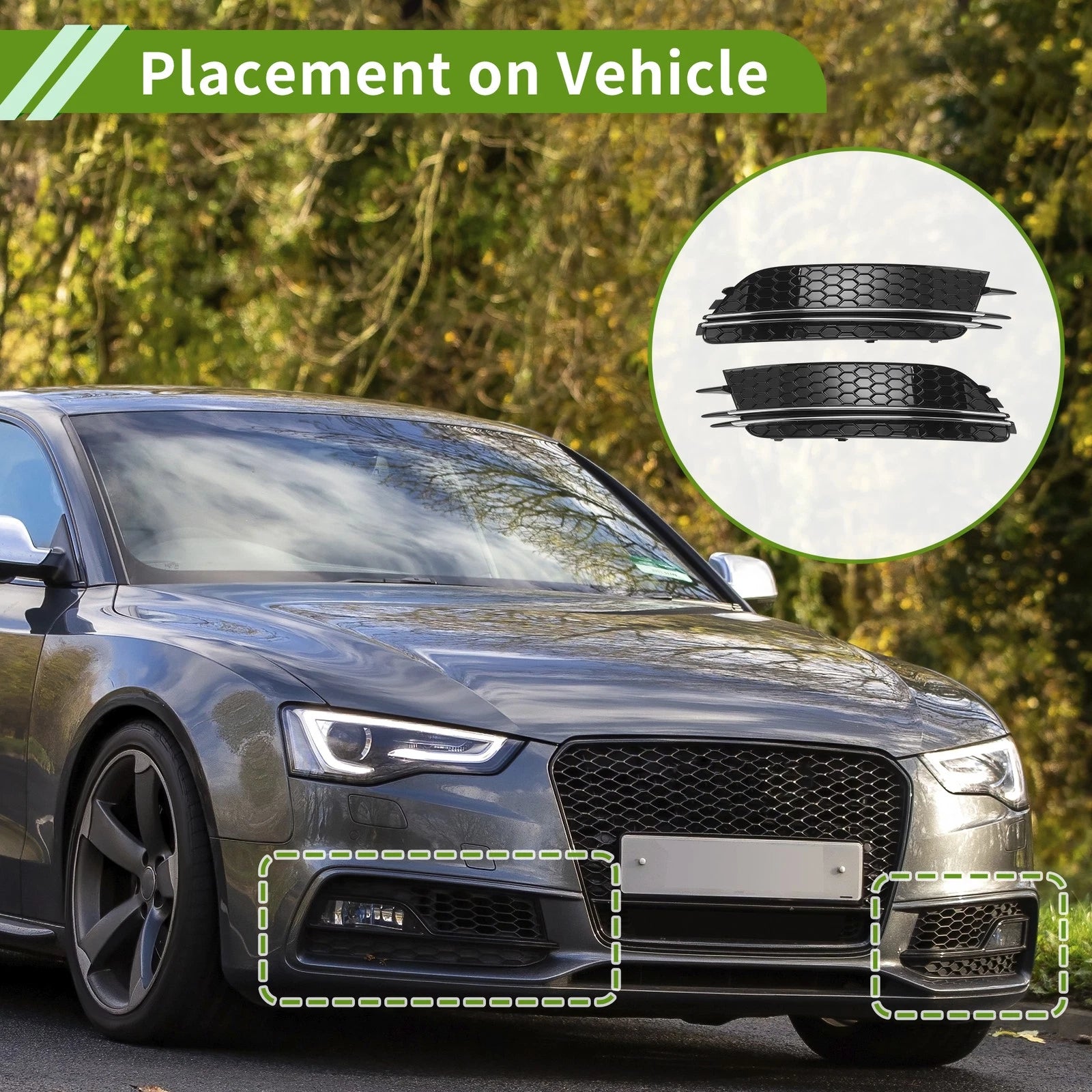 Pair Front Fog Light Grill Replacement for Audi A6 C7 (2012–2015)