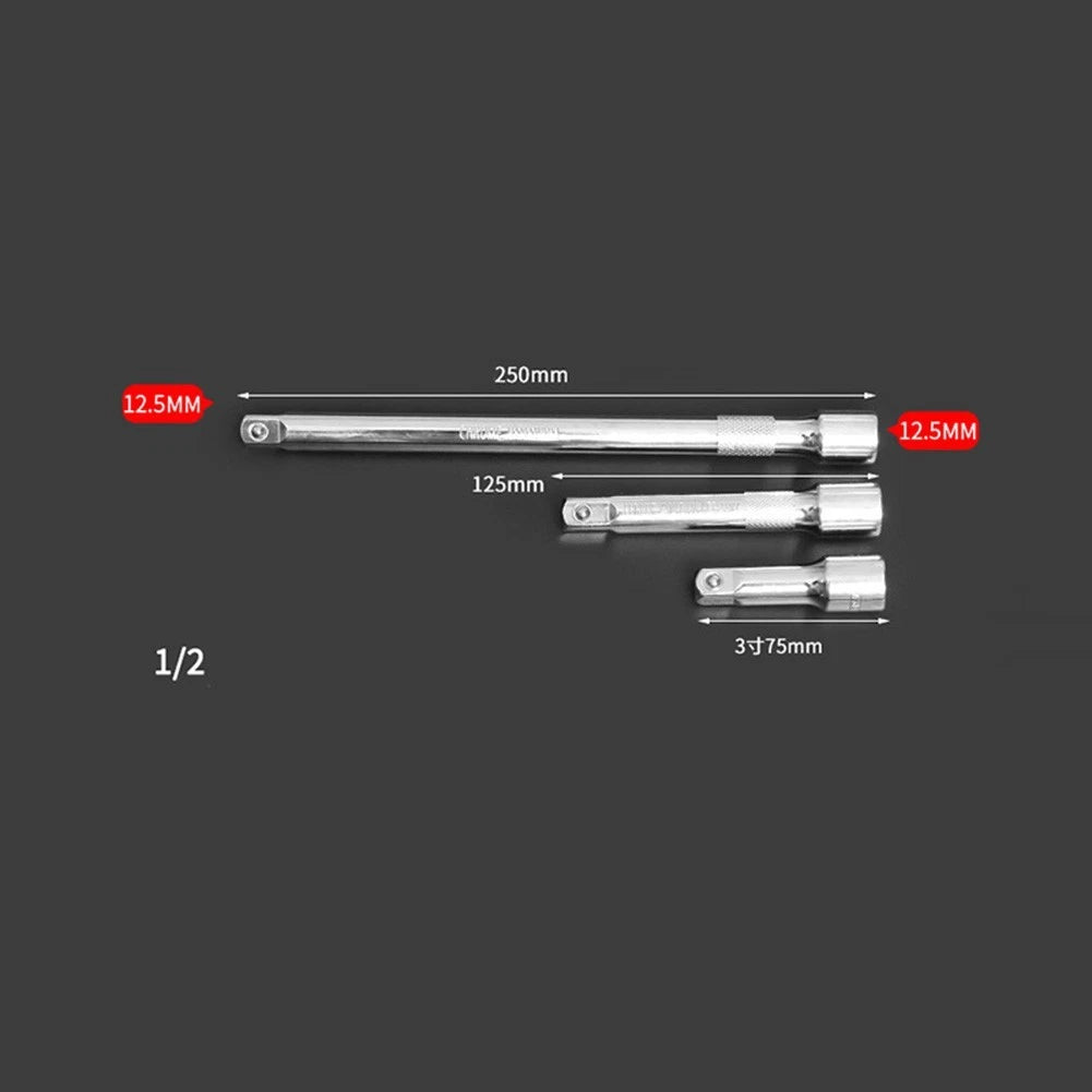 Set of 3 Extension Bars for Hand Socket Tool 1/2", 3/8", 1/4"
